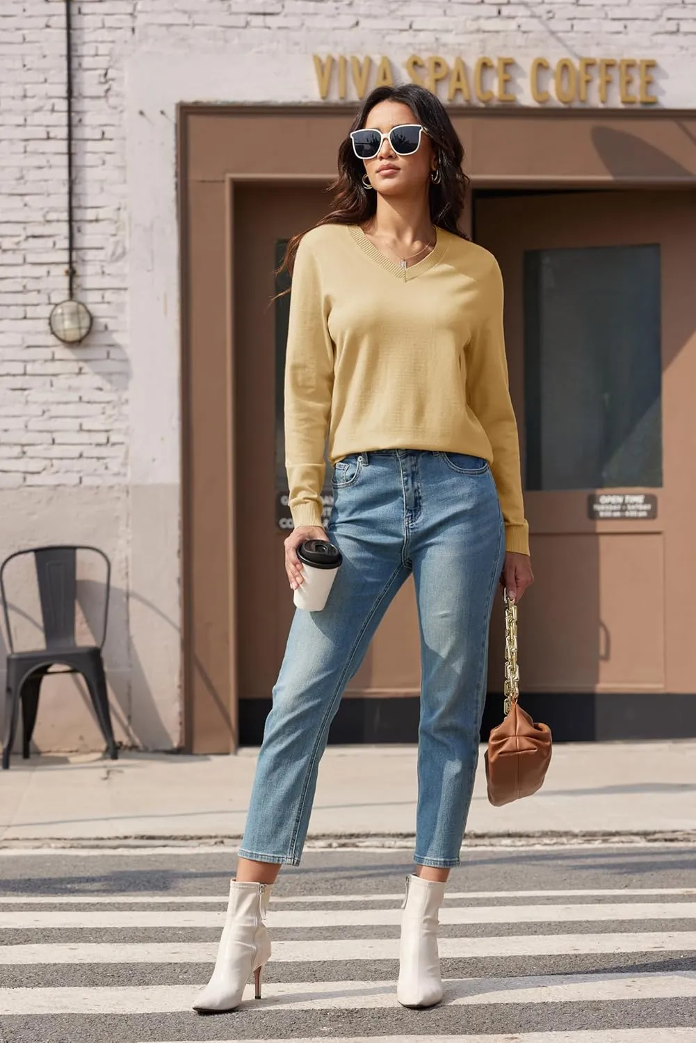 MAGCOMSEN Women's V Neck Sweater 2025 Spring Casual Long Sleeve Tops Knit Lightweight Pullover Sweaters Jumper