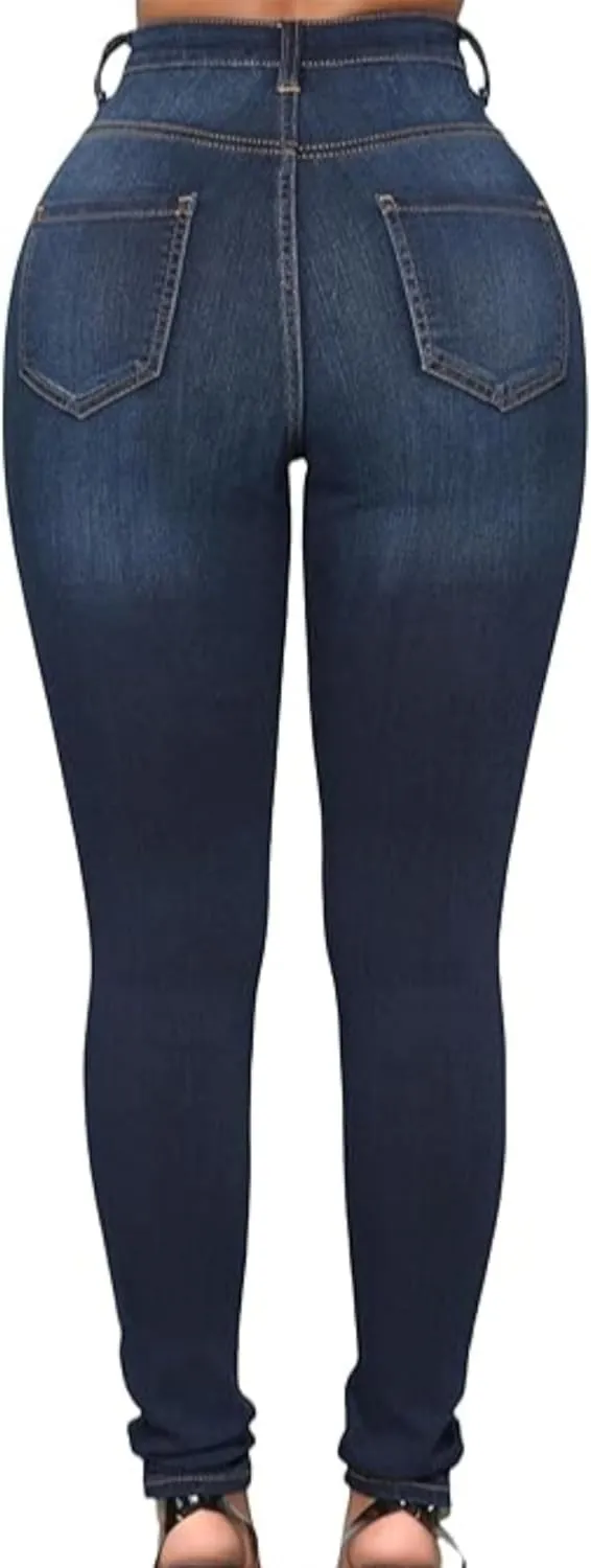 Maiyifu-GJ Butt Lifting Skinny Jeans for Women Casual Stretch Slim Fit Denim Pants Button Up High Waisted Jeans (Dark BlueA2,Large)