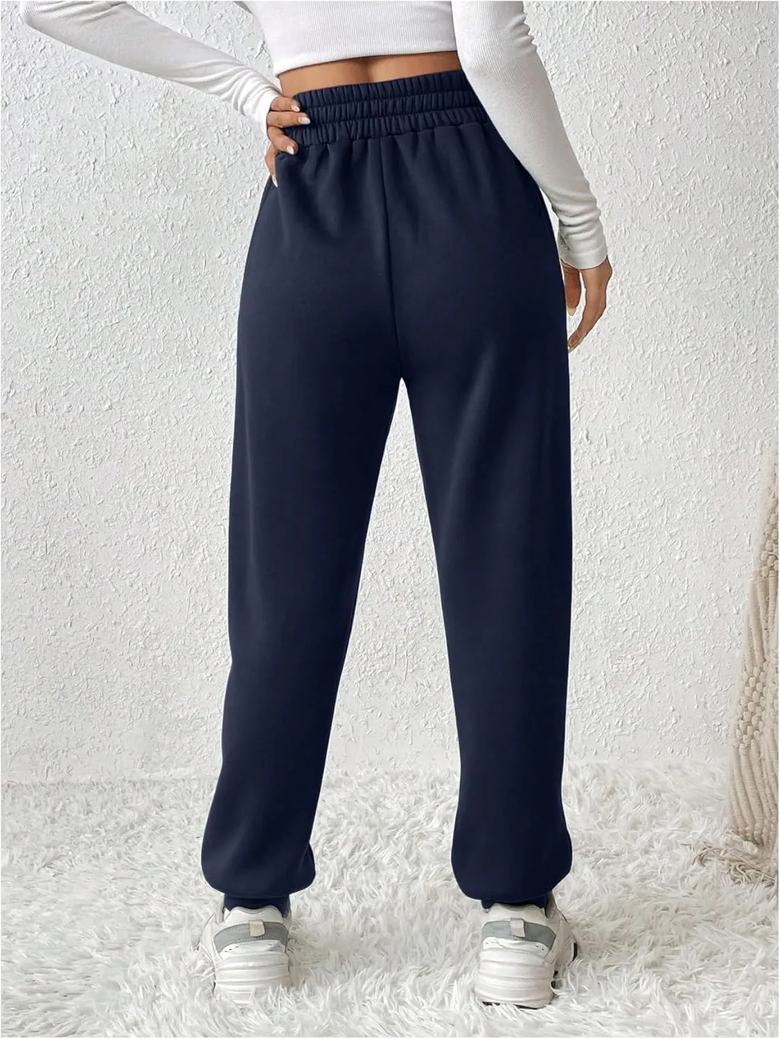 MakeMeChic Women's Elastic Waisted Plain Sweatpants Tapered Athletic Jogger Pants