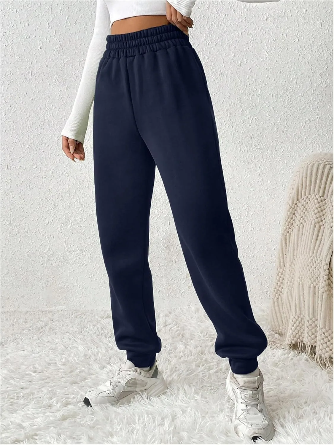 MakeMeChic Women's Elastic Waisted Plain Sweatpants Tapered Athletic Jogger Pants