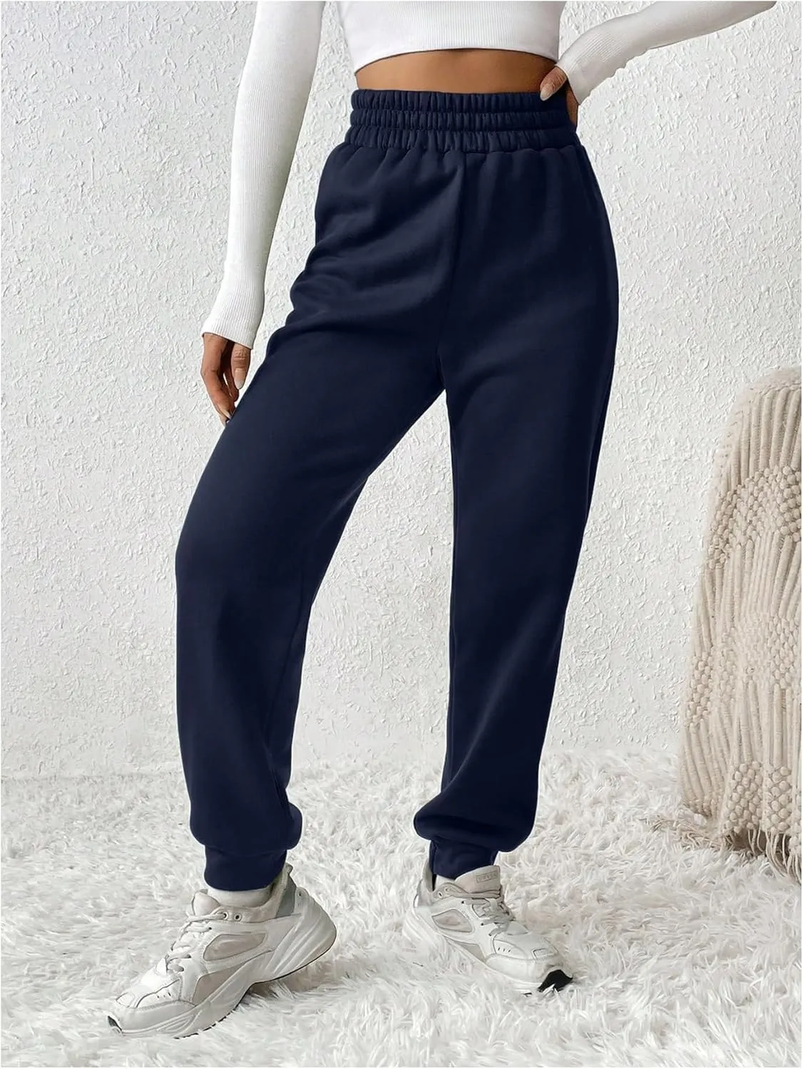 MakeMeChic Women's Elastic Waisted Plain Sweatpants Tapered Athletic Jogger Pants