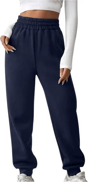MakeMeChic Women's Elastic Waisted Plain Sweatpants Tapered Athletic Jogger Pants