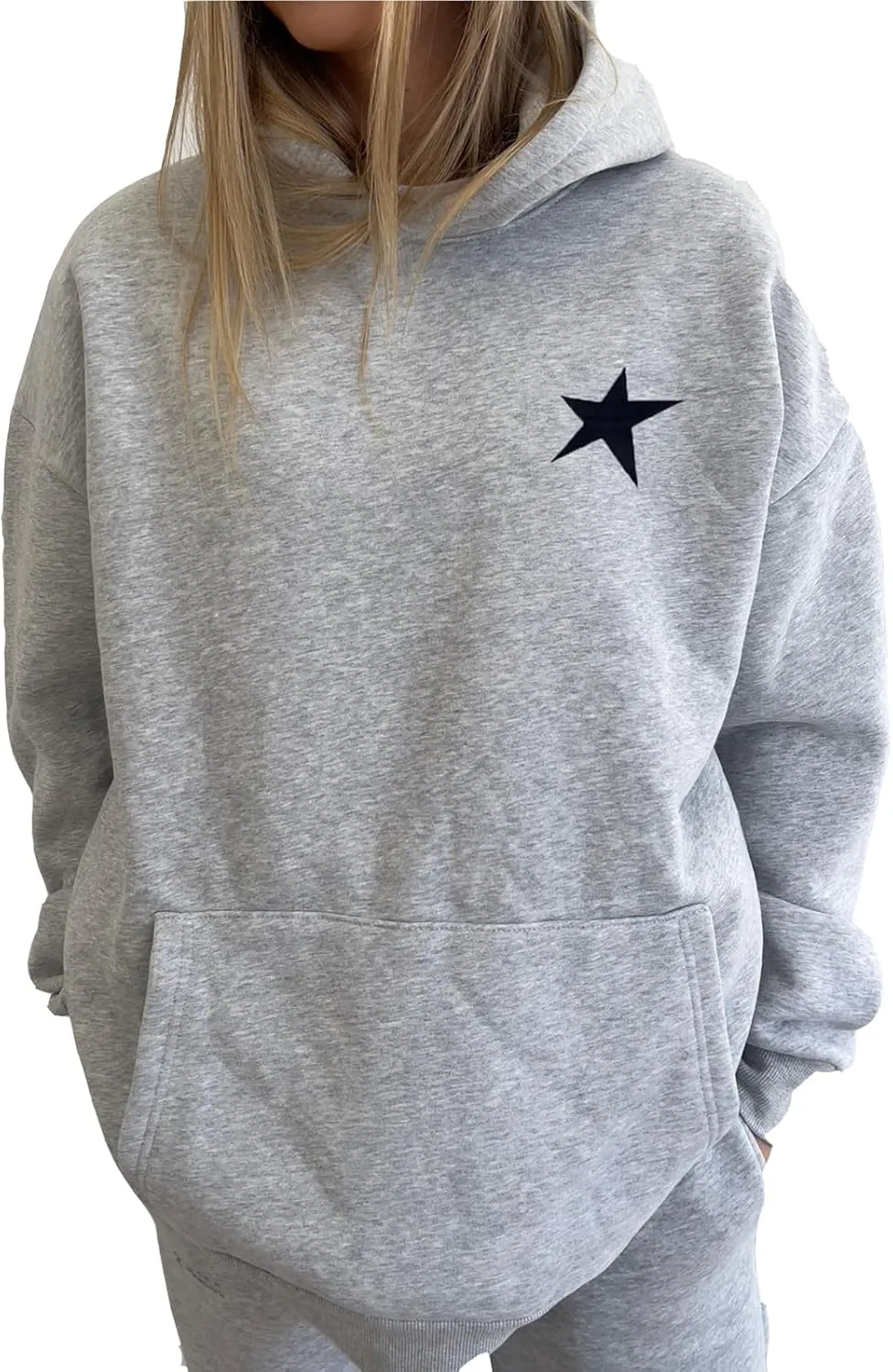 Meiweileya Womens Y2k Oversized Graphic Cute Preppy Hoodies Jacket Star Heart Print Long Sleeve Pocket Sweatshirt