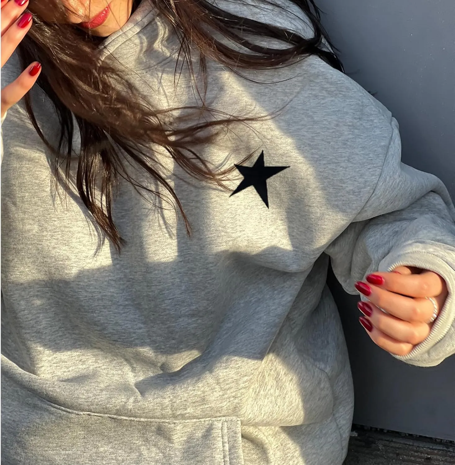 Meiweileya Womens Y2k Oversized Graphic Cute Preppy Hoodies Jacket Star Heart Print Long Sleeve Pocket Sweatshirt