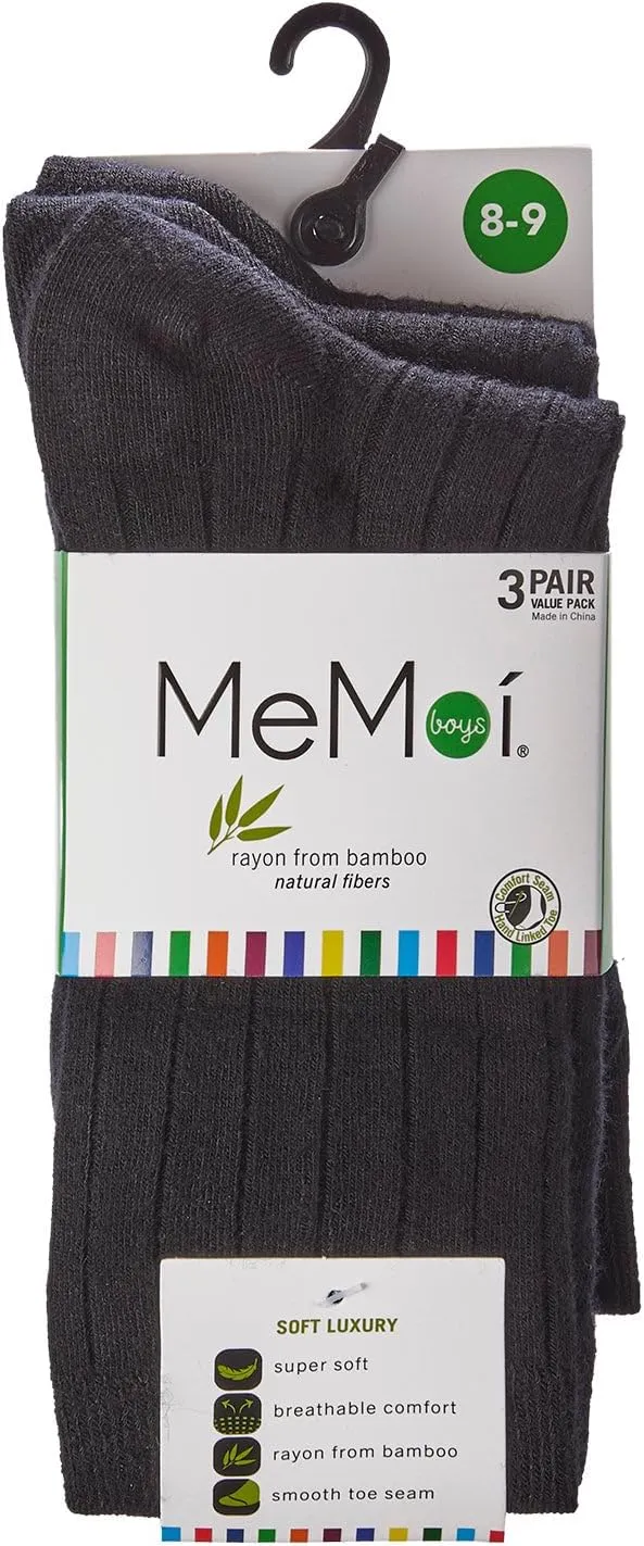 MeMoi Boys' Ribbed Rayon from Rayan Blend Crew Socks