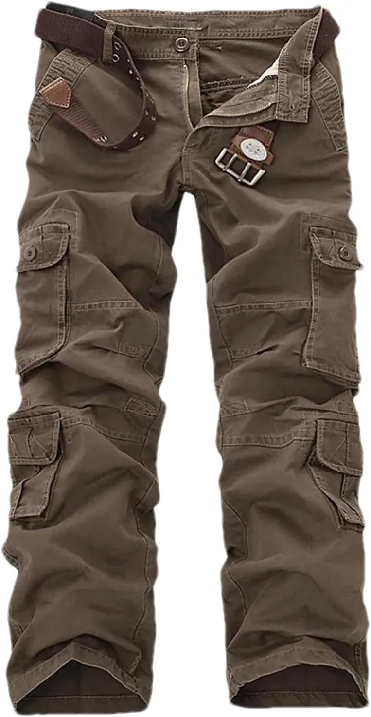 Mens Cargo Pants Multi-Pockets Baggy Men Cotton Pants Casual Overalls Trousers No Belts Plus Size