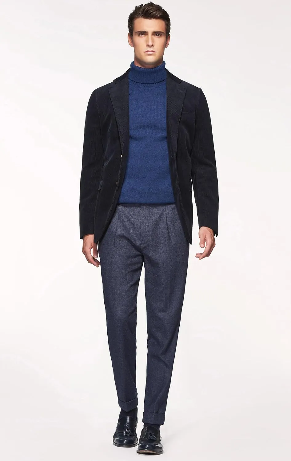 Men's Casual Slim Fit Corduroy Jacket Lightweight Two Button Blazer Sport Coat Blue