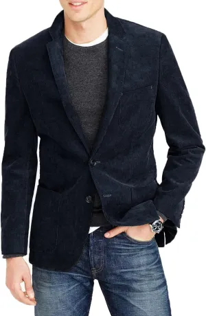 Men's Casual Slim Fit Corduroy Jacket Lightweight Two Button Blazer Sport Coat Blue