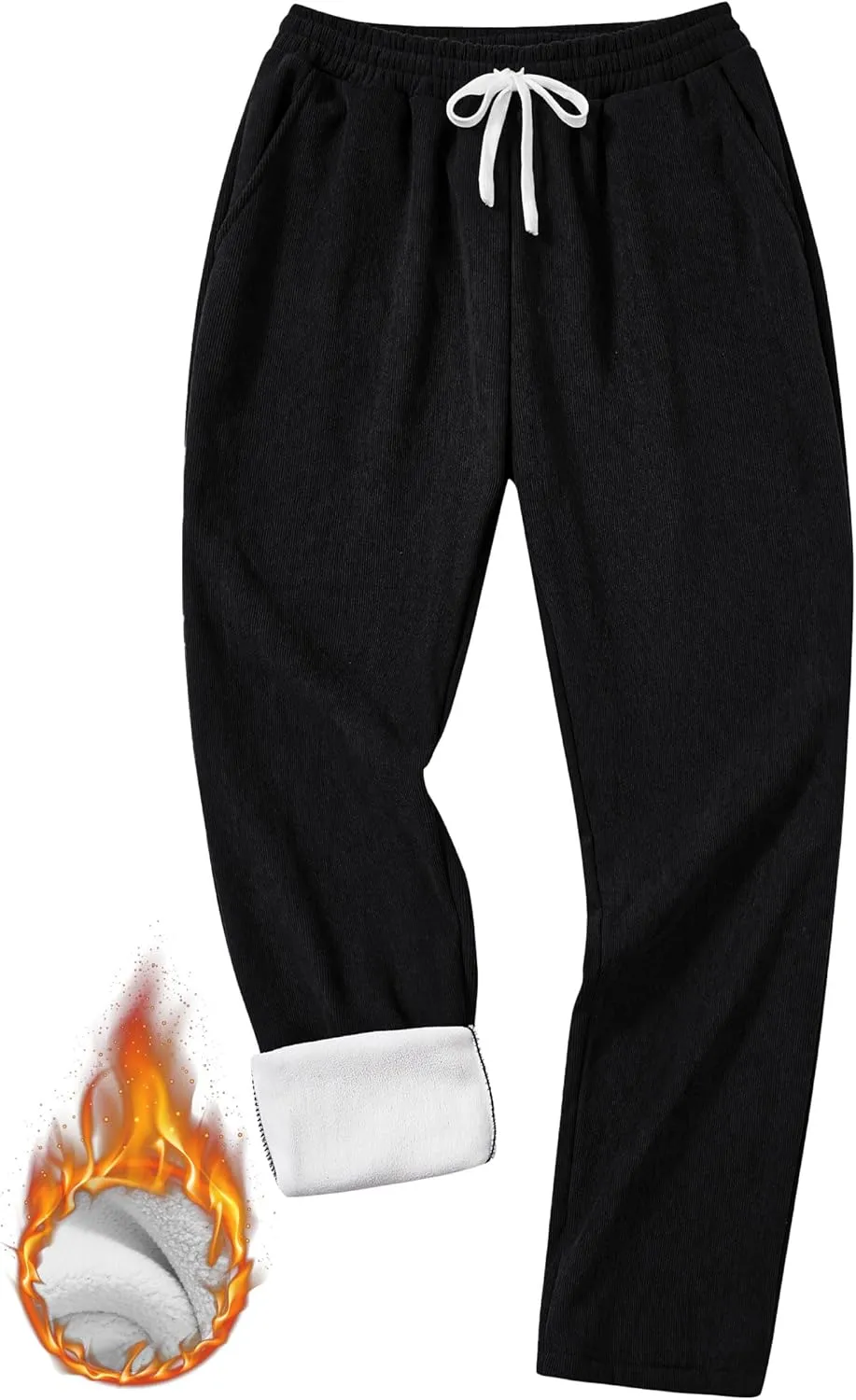 Men's Corduroy Sweatpants Casual Sherpa Lined Drawstring Warm Pant with Pockets (S-2XL)