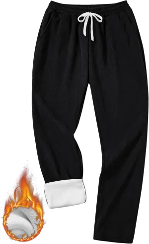 Men's Corduroy Sweatpants Casual Sherpa Lined Drawstring Warm Pant with Pockets (S-2XL)