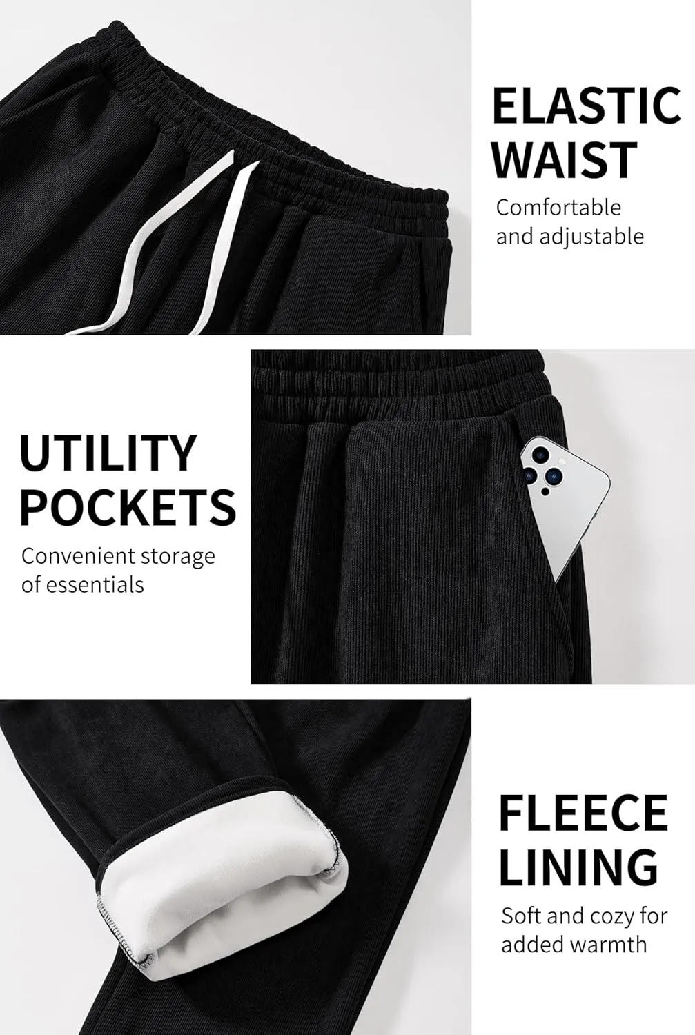 Men's Corduroy Sweatpants Casual Sherpa Lined Drawstring Warm Pant with Pockets (S-2XL)