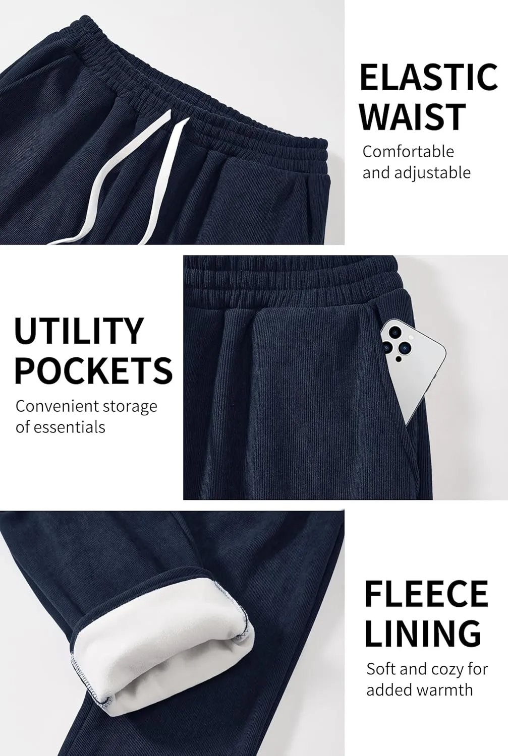 Men's Corduroy Sweatpants Casual Sherpa Lined Drawstring Warm Pant with Pockets (S-2XL)