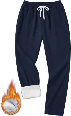 Men's Corduroy Sweatpants Casual Sherpa Lined Drawstring Warm Pant with Pockets (S-2XL)