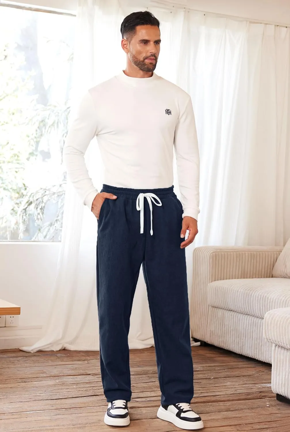 Men's Corduroy Sweatpants Casual Sherpa Lined Drawstring Warm Pant with Pockets (S-2XL)