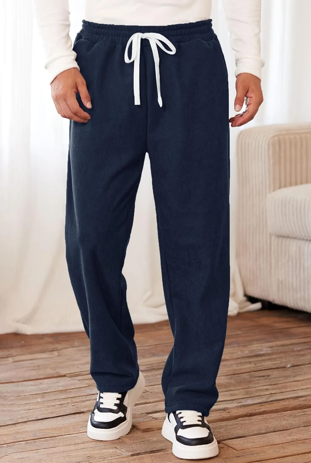 Men's Corduroy Sweatpants Casual Sherpa Lined Drawstring Warm Pant with Pockets (S-2XL)