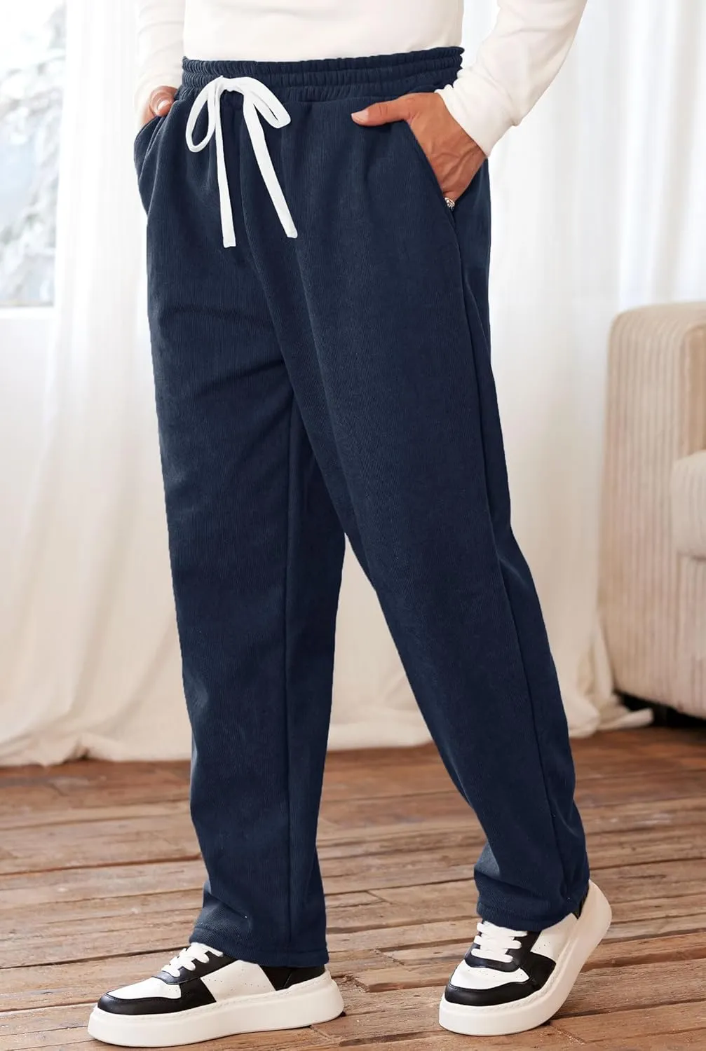 Men's Corduroy Sweatpants Casual Sherpa Lined Drawstring Warm Pant with Pockets (S-2XL)