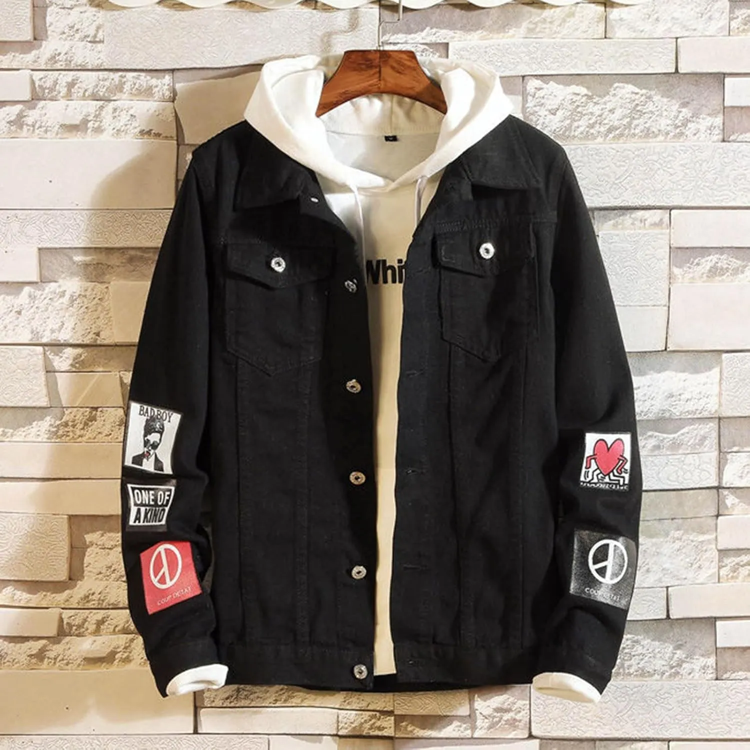 Men's Denim Jacket Button Down Western Trucker Jean Jackets Printed Classic Regular Fit Jeans Coat with Pockets