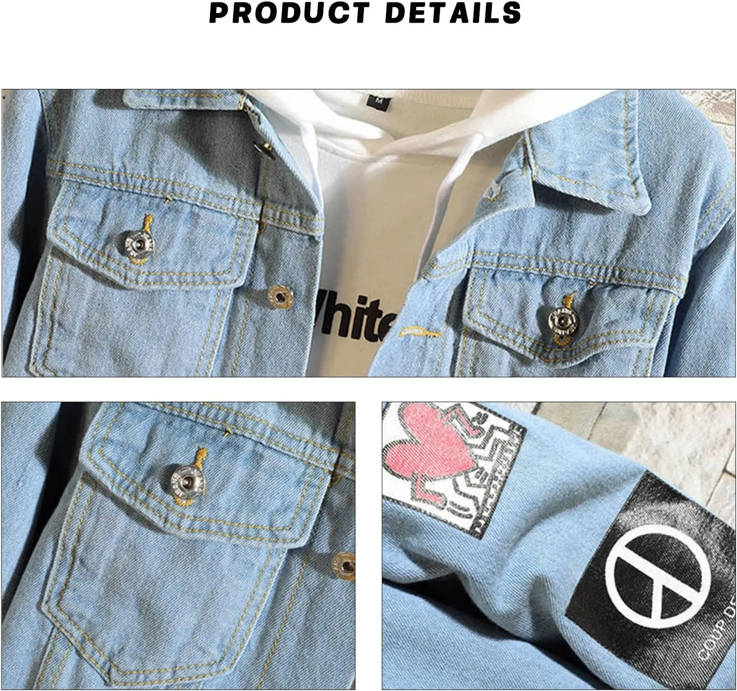 Men's Denim Jacket Button Down Western Trucker Jean Jackets Printed Classic Regular Fit Jeans Coat with Pockets