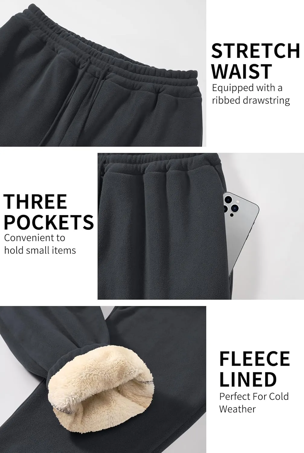 Men's Fleece Lined Sherpa Sweatpants Active Running Joggers with Pockets (S-2XL)