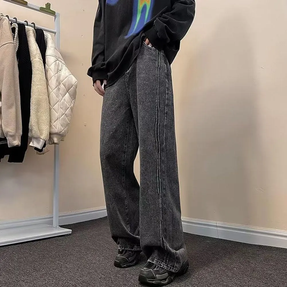 Mens Jeans Casual Straight Leg Relaxed Fit Trendy Y2K Grunge Going Out Denim Pants