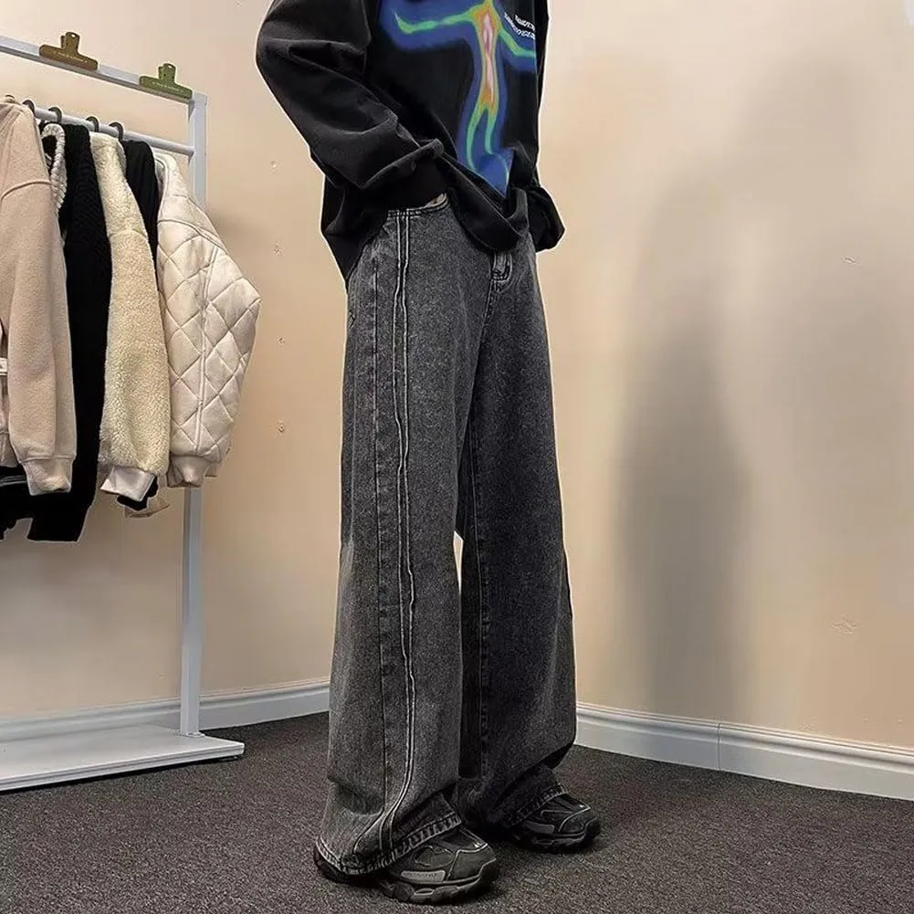 Mens Jeans Casual Straight Leg Relaxed Fit Trendy Y2K Grunge Going Out Denim Pants