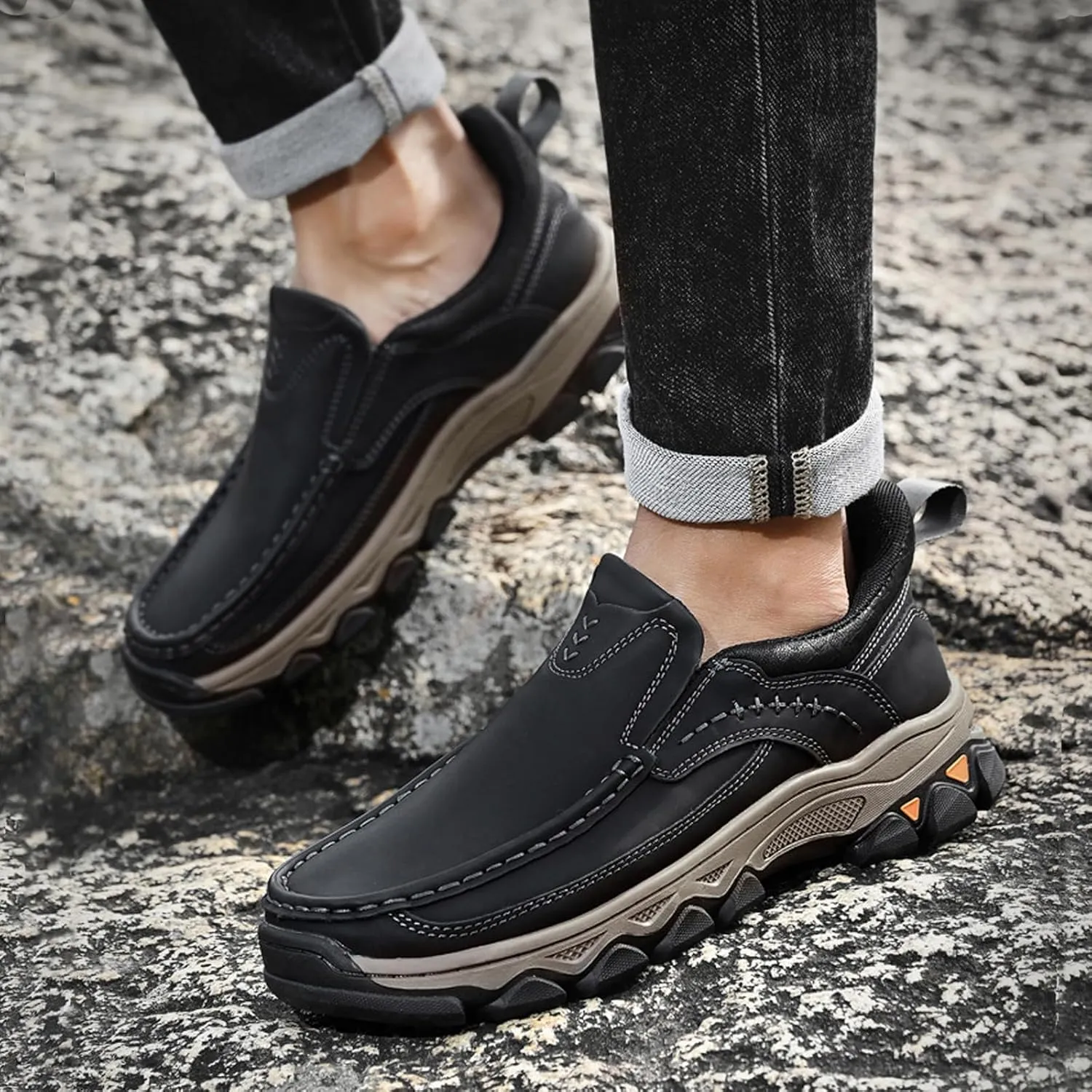 Mens Loafer Casual Shoes, Waterproof Oxford, Lightweight Hiking Shoes, Slip on Walking Sneakers for Travel, Camping, Running