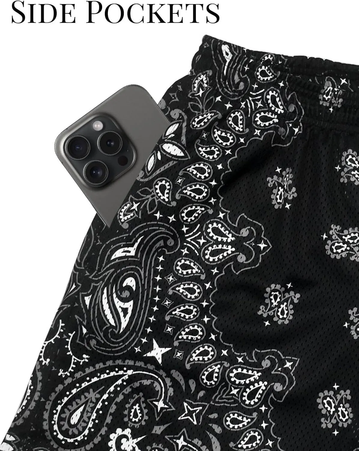 Mens Mesh Workout Shorts with Paisley Graphic Print Lightweight Athletic Running Shorts Quick-Dry