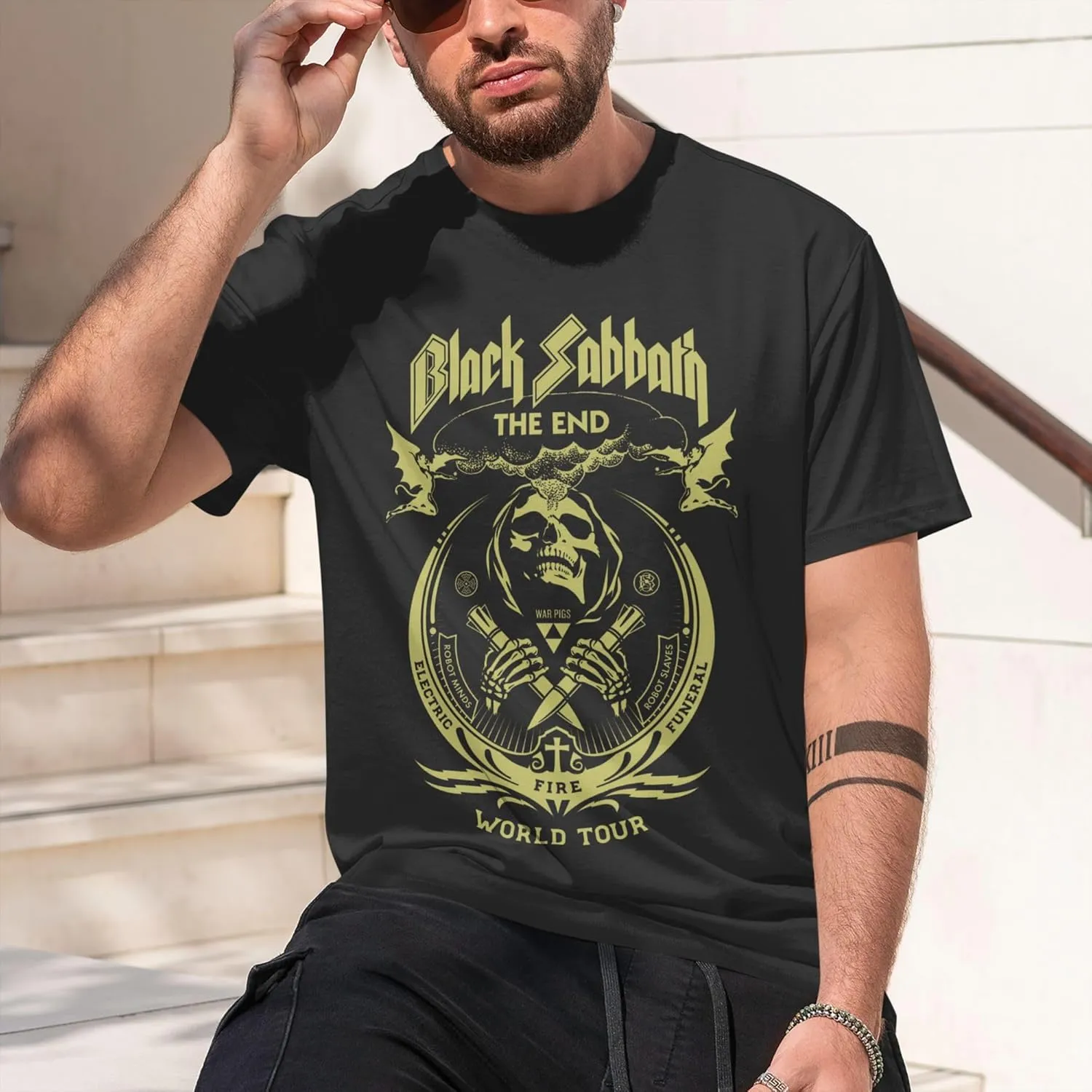 Mens T-Shirts Short Sleeve Fashion Tee Crewneck Top Clothing Black