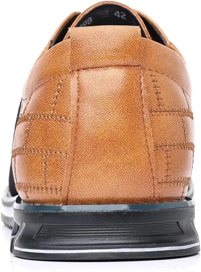 Men's Two-Tone Oxford Dress Shoes, Quilted Leather, Casual Business