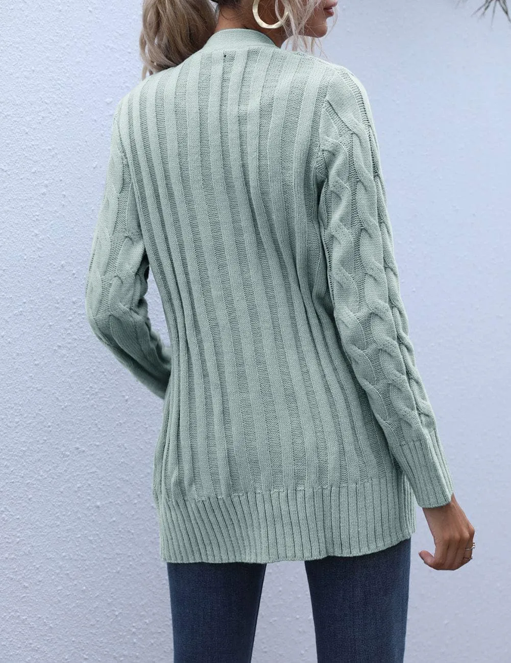 MEROKEETY Women's 2025 Fall Long Sleeve Cable Knit Sweater Open Front Cardigan Button Loose Outerwear