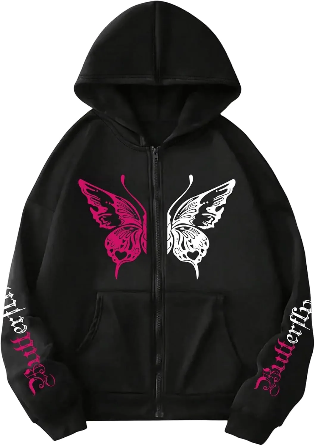 Milumia Women Butterfly Print Zip Up Long Sleeve Hoodie Jackets with Pockets
