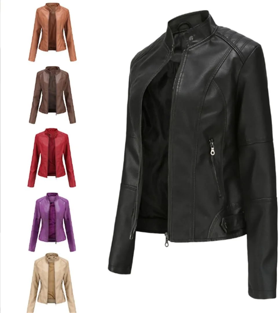 Niiyyjj Leather Jacket Women's Moto Biker Zipper Jacket Red Black Apricot Coffee Coat Ladies Outerwear