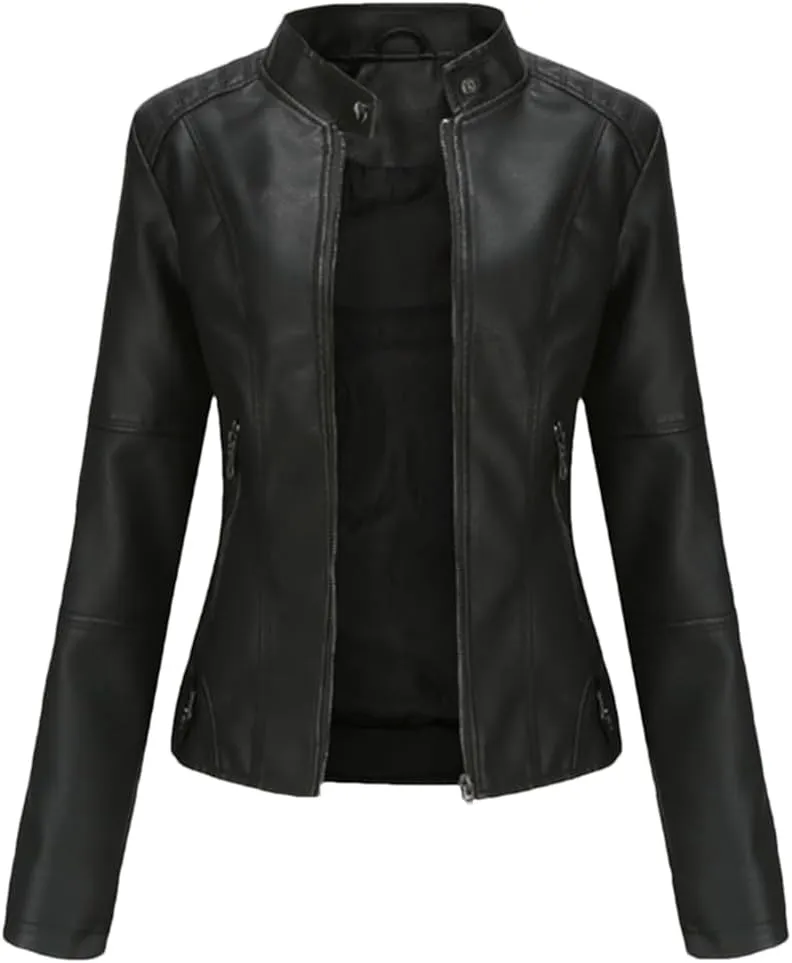 Niiyyjj Leather Jacket Women's Moto Biker Zipper Jacket Red Black Apricot Coffee Coat Ladies Outerwear