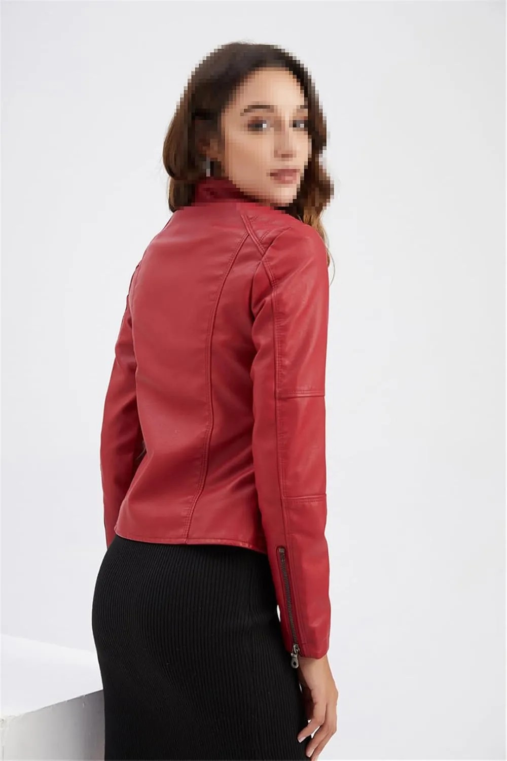 Niiyyjj Leather Jacket Women's Moto Biker Zipper Jacket Red Black Apricot Coffee Coat Ladies Outerwear