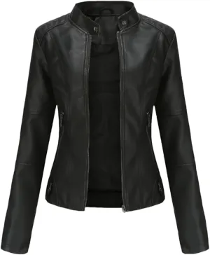 Niiyyjj Leather Jacket Women's Moto Biker Zipper Jacket Red Black Apricot Coffee Coat Ladies Outerwear