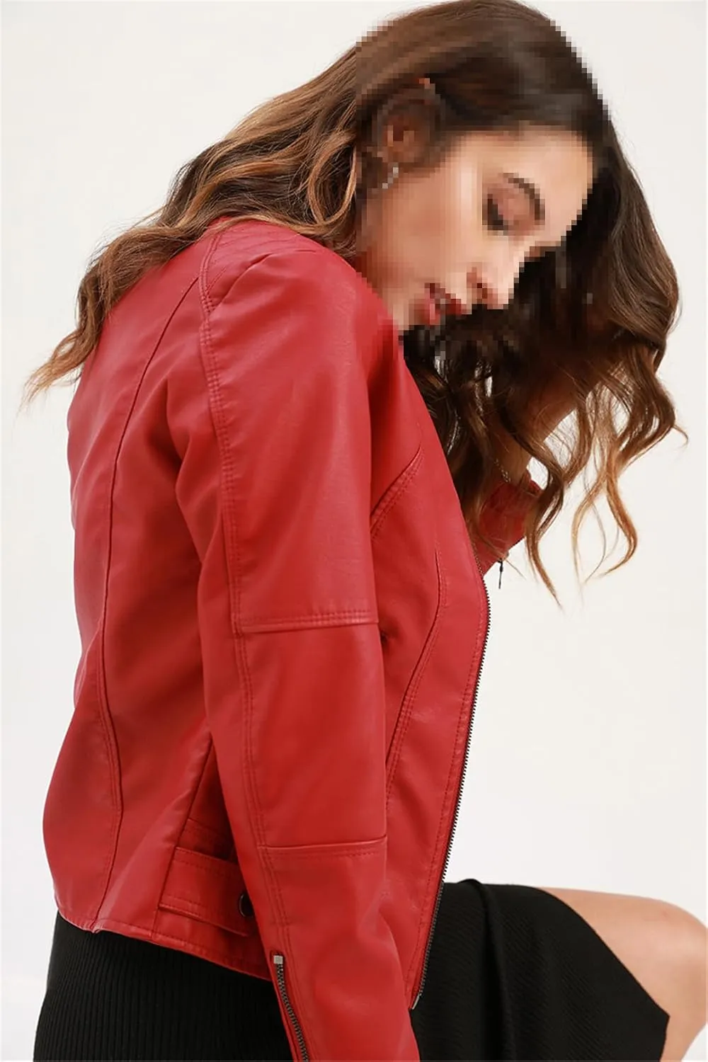Niiyyjj Leather Jacket Women's Moto Biker Zipper Jacket Red Black Apricot Coffee Coat Ladies Outerwear