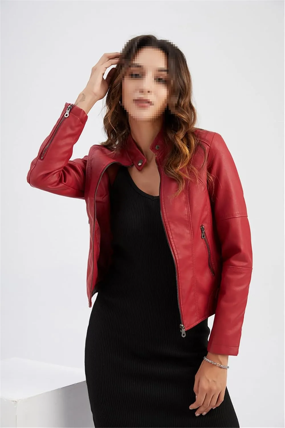 Niiyyjj Leather Jacket Women's Moto Biker Zipper Jacket Red Black Apricot Coffee Coat Ladies Outerwear
