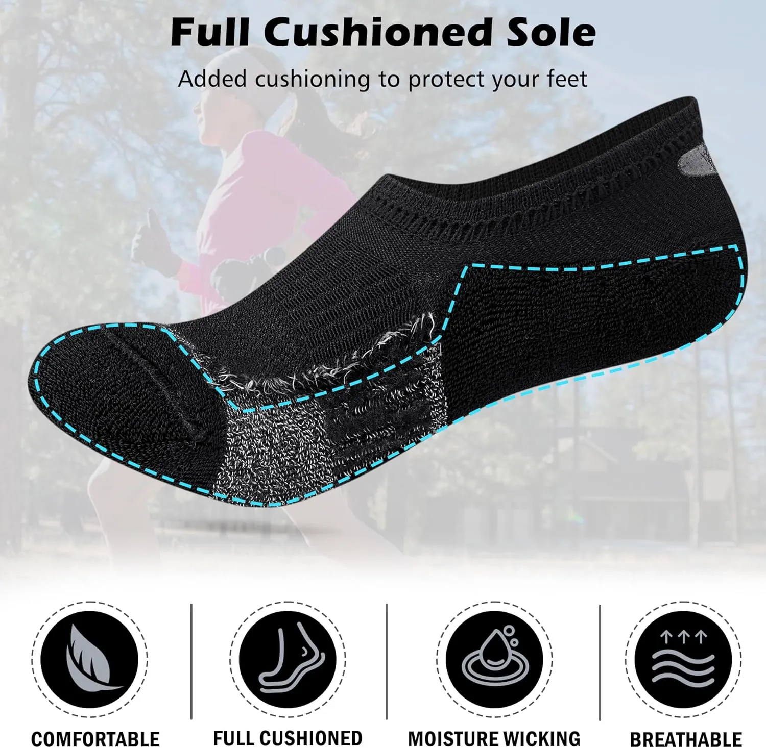No Show Socks for Women Running Hiking Athletic Non Slip Low Socks 5 Pairs