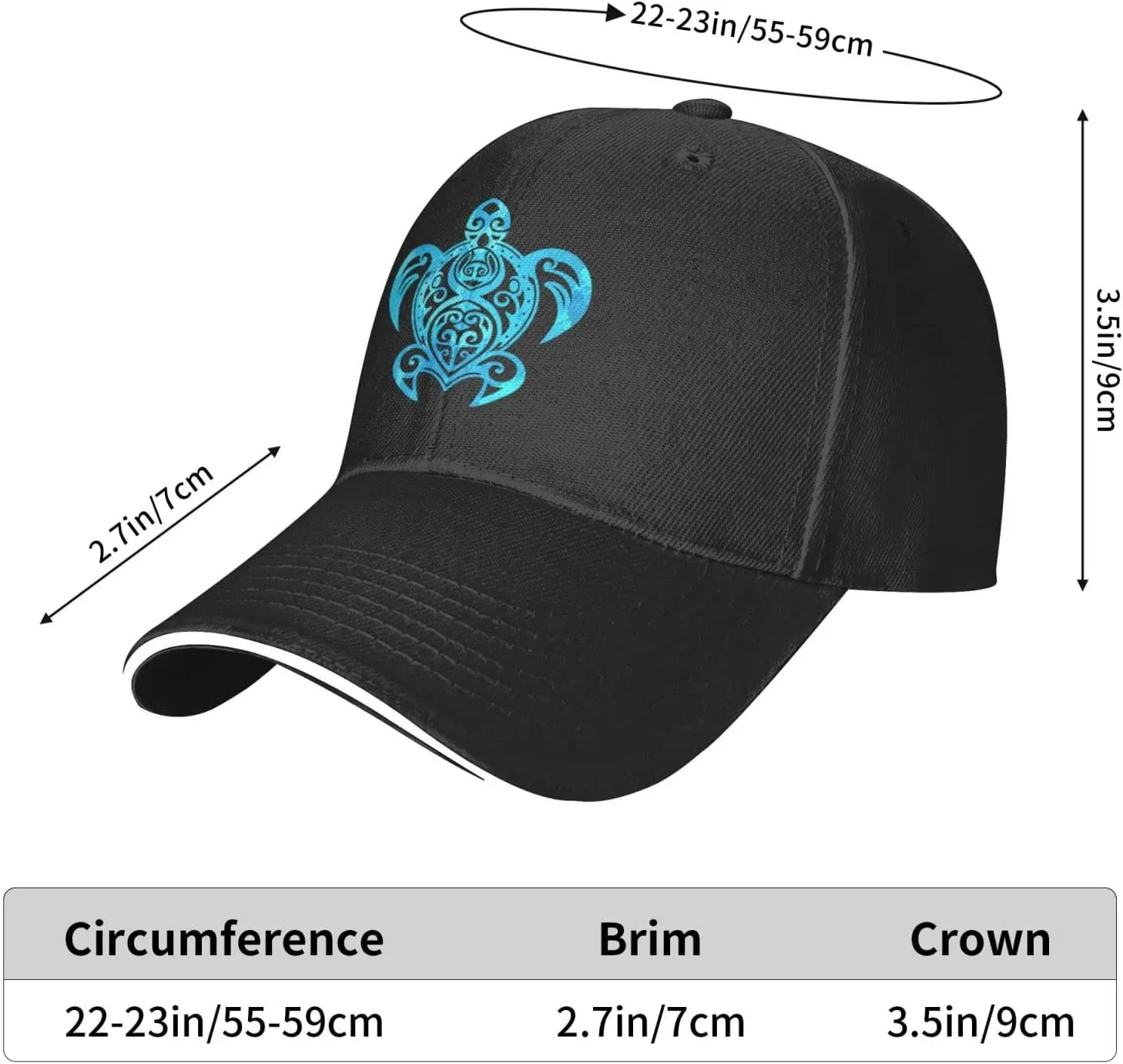 Ocean Blue Tribal Hawaiian Sea Turtle Baseball Cap Women Cowboy Hat Trucker Hat Men Dad Hat Snapback Hat Black