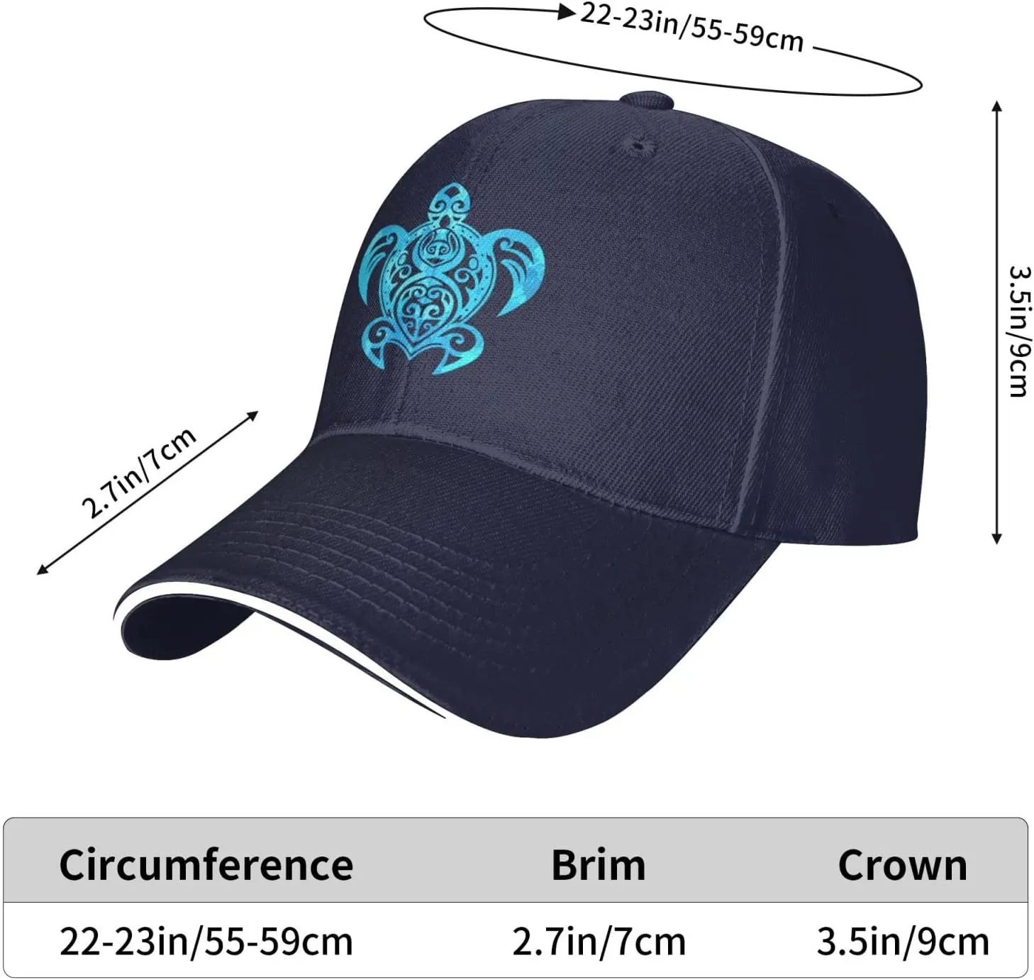 Ocean Blue Tribal Hawaiian Sea Turtle Baseball Cap Women Cowboy Hat Trucker Hat Men Dad Hat Snapback Hat Black