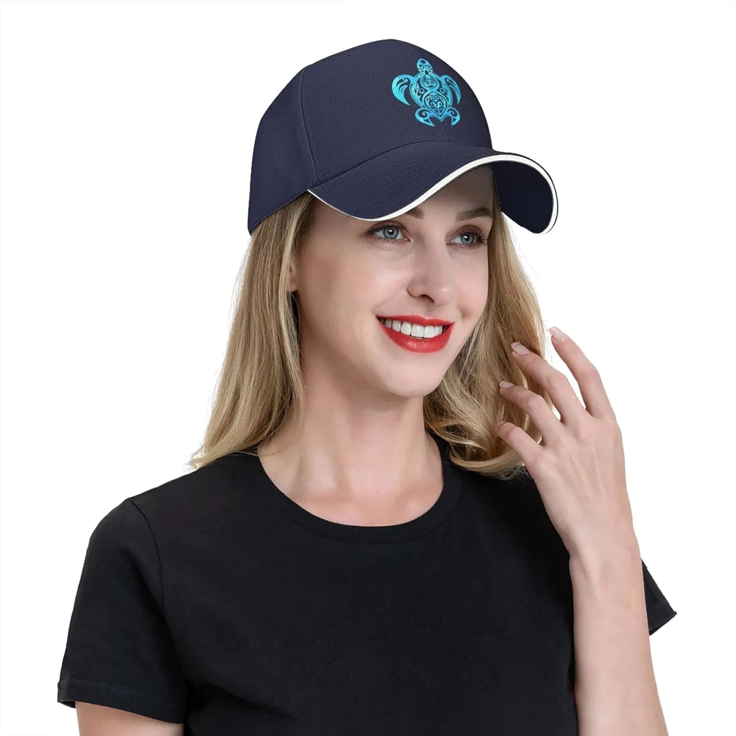 Ocean Blue Tribal Hawaiian Sea Turtle Baseball Cap Women Cowboy Hat Trucker Hat Men Dad Hat Snapback Hat Black