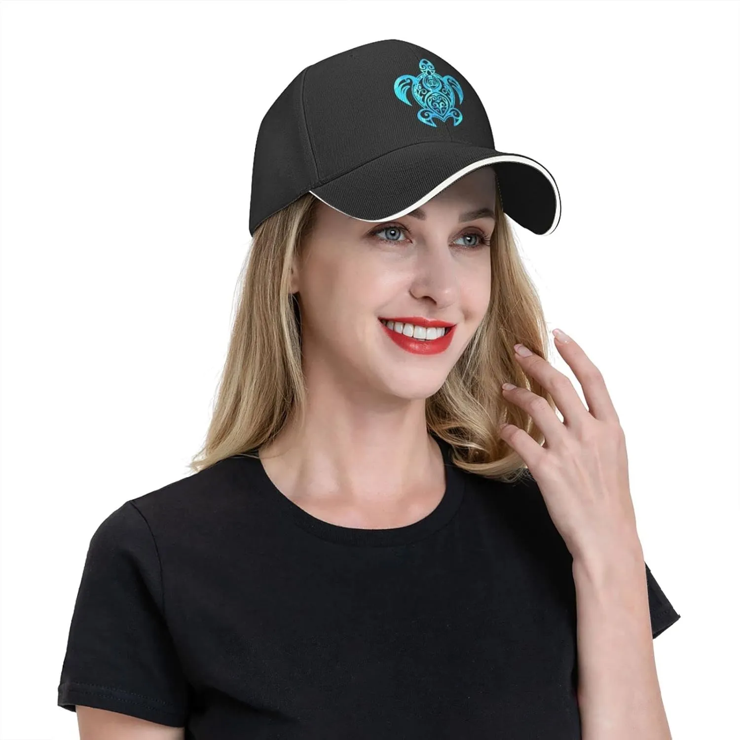Ocean Blue Tribal Hawaiian Sea Turtle Baseball Cap Women Cowboy Hat Trucker Hat Men Dad Hat Snapback Hat Black