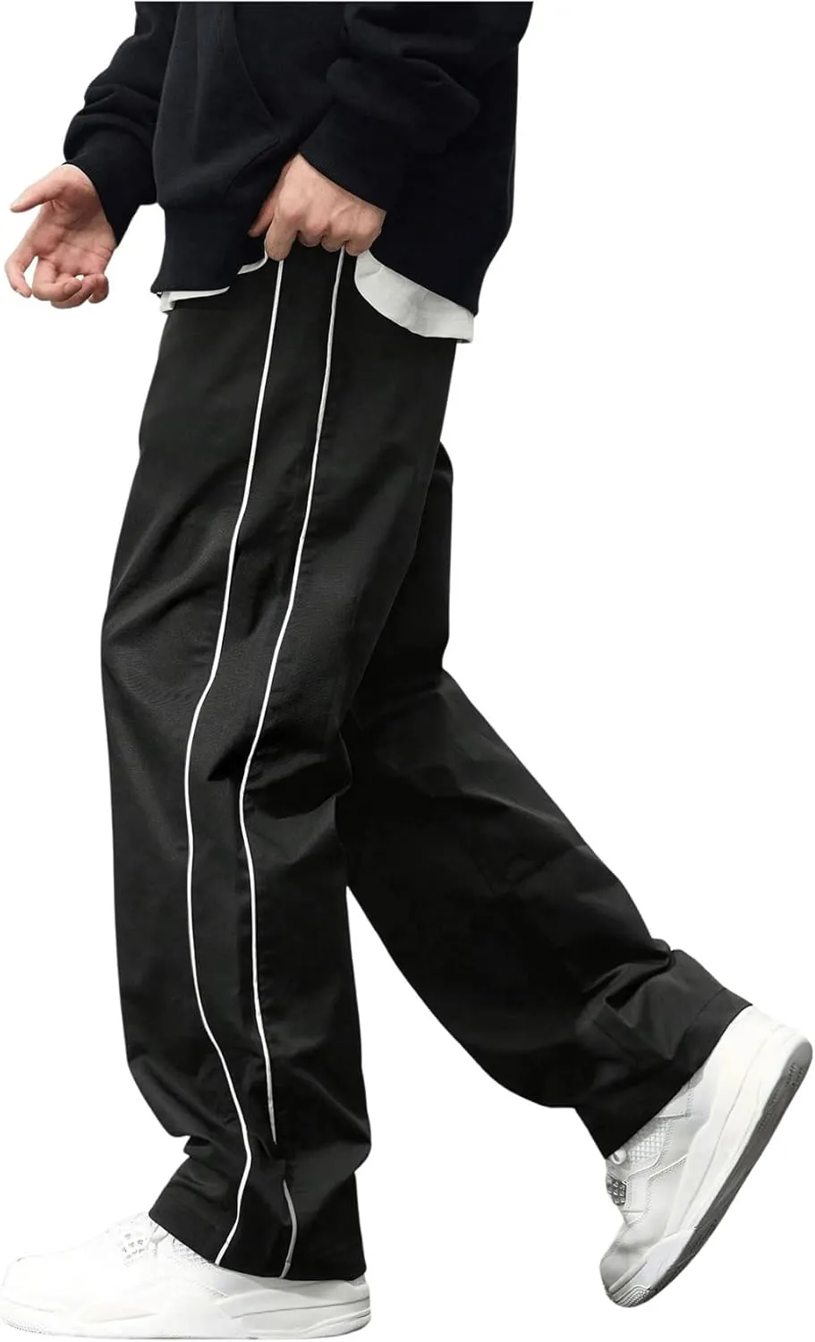 OYOANGLE Men's Letter Patched Drawstring Waisted Cargo Pants Seam Side Loose Fit Sports Joggers