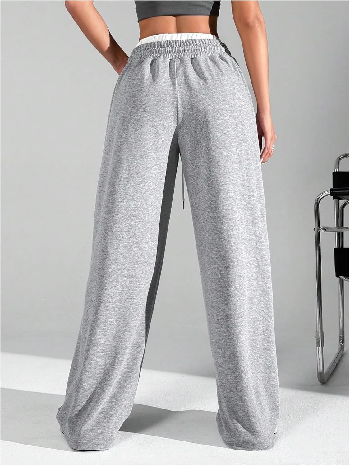 OYOANGLE Women's Drawstring Elastic Waist Straight Leg Long Pants Loose Casual Athletic Trousers Sweatpants