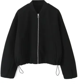 Perbai Women's Casual Oversized Wool Blend Bomber Jacket Zip Up Long Sleeve Varsity Coat with Pockets