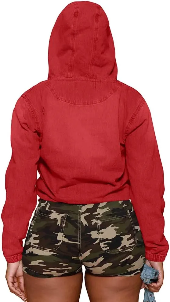 PINSV Women's Half Zip Sweatshirt Denim Hoodie Pullover Jacket Jean Tops