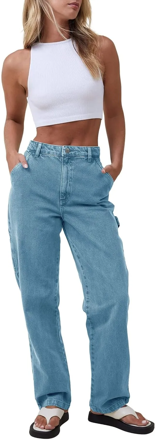 PLNOTME Women's High Waisted Boyfriend Jeans Straight Leg Casual Trendy Denim Pants with Pockets