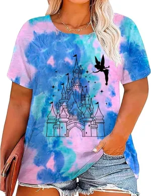 Plus Size Magical Shirts for Women Retro Graphic Tshirts Funny Vacation Tee Tie Dye Tops