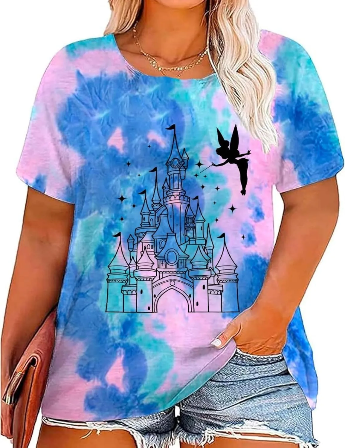 Plus Size Magical Shirts for Women Retro Graphic Tshirts Funny Vacation Tee Tie Dye Tops