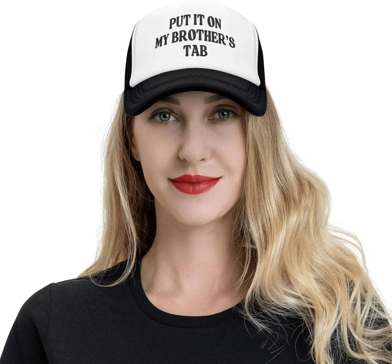 Put It On My Brother's Tab Hat Birthday Trucker Hat Baseball Cap Women Men Dad Hat Black